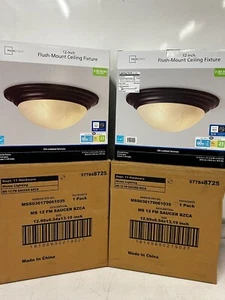 PAIR of Mainstays 12" Classic Flush Mount Ceiling Light, Bronze, Frosted Glass - Picture 1 of 8