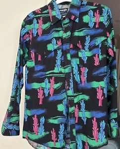 Vintage Wrangler Cowboy Cut Cactus all over print 16x34 Men's Button shirt 90's - Picture 1 of 12