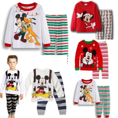 Kids Mickey Minnie Mouse Pyjamas Set PJS Sleepwear Boys Girls Nightwear Age 1-7Y