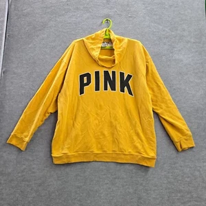 Pink Victorias Secret Women Sweatshirt XL Yellow Logo Cowl Neck - Picture 1 of 9