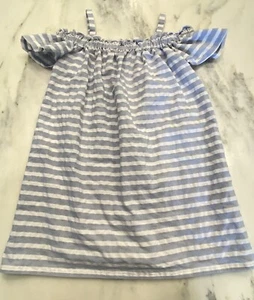 Janie and Jack girls Nautical Striped Blue & White Off The Shoulder dress 8 - Picture 1 of 6