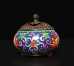 Xuande Signed Old Chinese Bronze Cloisonne Enamel Incense Burner w/flower - Picture 1 of 8