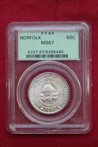 1936 NORFOLK COMMEMORATIVE HALF DOLLAR ~ PCGS MS67-SEE STORE WW1-WW2 MEDALS - Picture 1 of 4