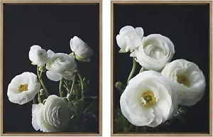 Kate and Laurel Sylvie White Ranunculus 4 and White Ranunculus 3 Framed Canvas W - Picture 1 of 7