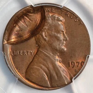 1970  D PCGS MS63 Mis-Aligned Die MAD and Brockage Lincoln Cent Mint Error Rare - Picture 1 of 4