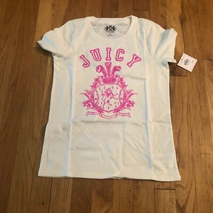 JUICY COUTURE GIRL'S WHITE ANGEL COLLEGIATE T-SHIRT $68 SZ 12-14 XLARGE BNWT - Picture 1 of 1