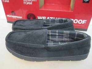 Weatherproof Men Black Memory Foam Insulated Moccasin Slippers - Medium M 8-9 - Picture 1 of 11