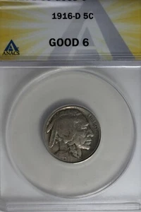 1916-D .05 ANACS G 6 Buffalo Nickel, Indian Nickel, 5 Cent Piece - Picture 1 of 2
