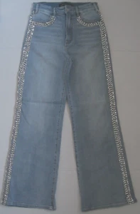 New Boston Proper Malibu Embellished Crystal Trim Palazzo High Rise Jeans Size 6 - Picture 1 of 5