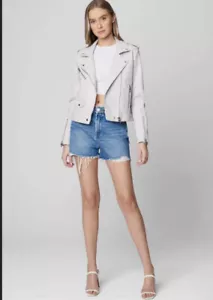 Giacca Moto Bianca New York Vegana Pelle Asimmetrica Cerniera Anteriore Tasche Taglia XS - Foto 1 di 13