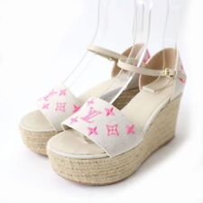 LOUIS VUITTON #23 Starboard Line Ankle Strap Wedge Sole Sandals Ivory