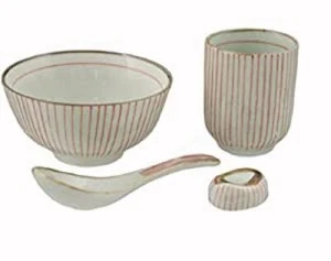 Set regalo 4 pz ciotole di riso giapponesi - include ciotola, cucchiaio, riposo bacchette + tazza da tè - Foto 1 di 2