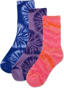 Hot Sox Kid's Knit Tie Dye Crew Sock 3 Pair, Assorted, Small/Medium - Picture 1 of 1