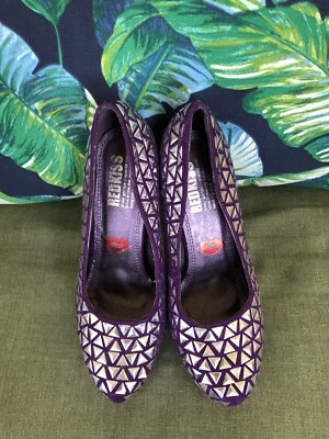 NEW RED KISS SILVER PURPLE HEAVY METAL HIGH HEELS SIZE 9 - Image 1 of 3