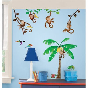 MONKEY wall stickers 41 big decals room decals banana tree vines swinging