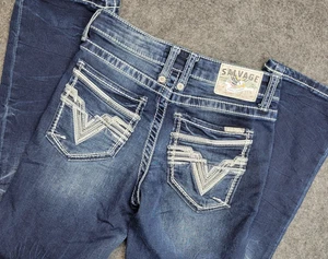 Salvage Jeans Womens 12R Blue Reckless Straight Distressed Western Stitching - Picture 1 of 12