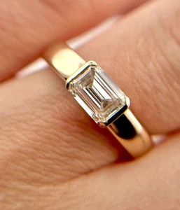 14k Gold 1ct Smaragdschliff Lab Grown Diamant Zargenring Designer Naas Signiert - Bild 1 von 16