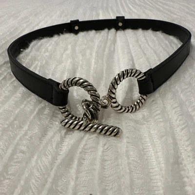 复古 CHICO'S 黑色可调节皮革皮带 美国制造 切换 银色 尺寸 S — 第 1/4 张图片