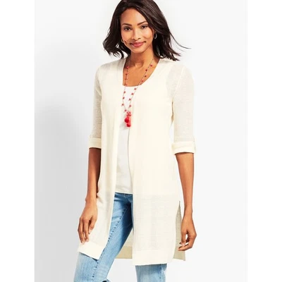 女士的 Talbots 纹理亚麻卷片长掸子 100% 亚麻尺寸 S 波西米亚 — 第 1/4 张图片