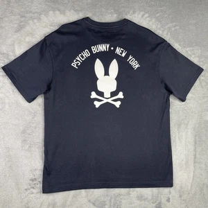 Psycho Bunny T Shirt Mens 5 Medium Black Skull NEW YORK Pima Knit Logo Bold Edgy - Picture 1 of 13