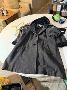 Albert Nipon Studio Wool Coat S Gray Velvet Hood Vintage Made in USA 100% Wool  - Picture 1 of 4