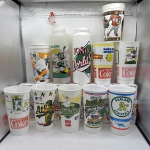 Lot x11 VTG 80s 90s Oakland A’s & Raiders Souvenir Stadium & World Series Cups - Picture 1 of 18