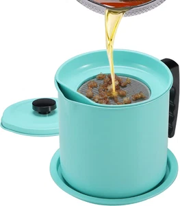 Bacon Grease Container with Fine Mesh Strainer, 1.3 L Almost 6 Full Cups Iron Co - Picture 1 of 7