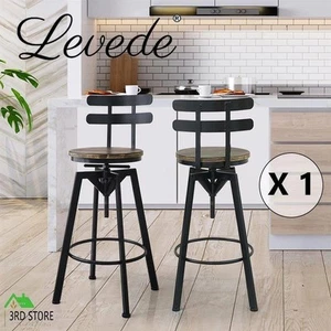 Levede Industrial Adjustable Swivel Bar Stools With Back Wood Counter Chairs x1 - Picture 1 of 12