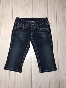 TRUE RELIGION WOMEN DENIM SHORTS JOEY BIGT FLAP POCKETS Sz 27 - Picture 1 of 9