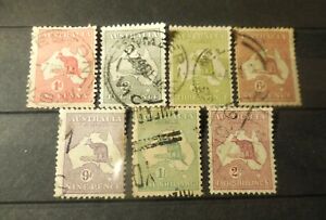 (7) Vintage "Australia" Stamps (Kangaroo) 1910's -1920's =Used
