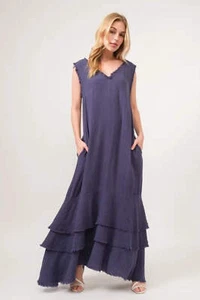 Vestido en capas con detalle de flecos de gasa de algodón lavado And The Why - Imagen 1 de 8