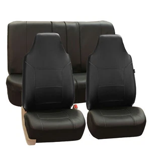 Deluxe PU Leather Highback Seat Covers Front Back Seat Black For Car Truck - Picture 1 of 7