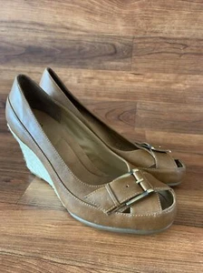 A2 Aerosoles Farewell Brown Open Toe Wedge Heels Womens Size 10m Shoes - Picture 1 of 6