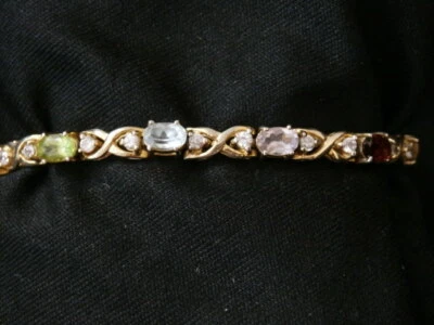 Brazalete Tenis Vintage Oro Sobre Plata de Ley Multi Piedra Aguamarina. #1010 Foto 1 de 4