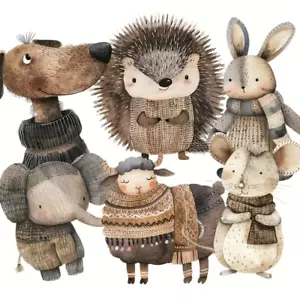 Woodland Animals in Sweaters Stickers 29 Pcs. Whimsical Neutrals Cute! - Picture 1 of 5