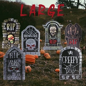 17in Halloween Tombstones Yard Sign with Stakes 6PCS Graveyard Gravestone Hea... - Picture 1 of 7