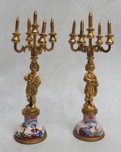 FABULOUS & RARE AUSTRIAN GILT GOLD BRONZE & ENAMELED MINIATURE 3" CANDELABRAS - Picture 1 of 8