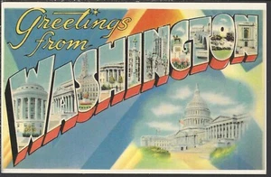 Large Letter Greetings from WASHINGTON (DC) ~ White Border Chrome - Bild 1 von 2