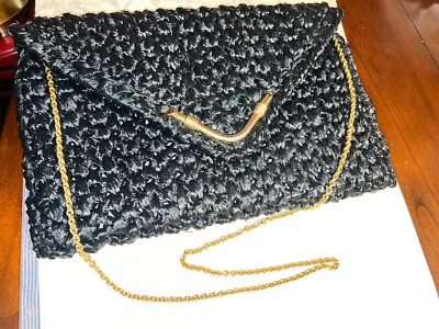 Cartera de hombro/cartera de mano vintage RODO Italia NEGRA CADENA de mimbre años 70’s ¡BONITA! Foto 1 de 4