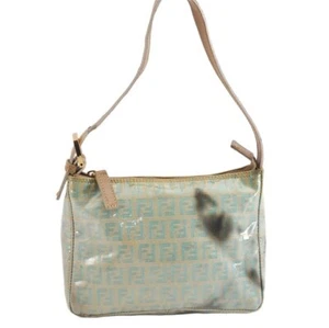 Authentic FENDI Zucchino Hand Bag Pouch Purse PVC Leather Light Blue 4299M - Picture 1 of 10