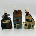(3)- Vintage Lighted Wood Country Houses Christmas Village 9”-12” Tall Primitive