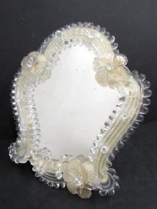 Vtg Murano Glass Wooden Easle Back 9x10 Floral Pattern Table Mirror w/ Damage - Picture 1 of 18