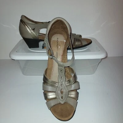 Rockport Womens NEW Open Toe Leather Shoes 11 M T Strap  Heels Tan Gold Leather  - Image 1 of 4