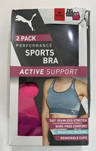 Women’s PUMA 2-pack Active Performance Sports Bra UK M 34C,D/36A,B Grey & Pink - Picture 1 of 6