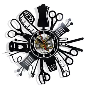 Instrumentos de costura vinilo reloj de pared regalo cumpleaños vacaciones diseño decoración de habitación - Imagen 1 de 3