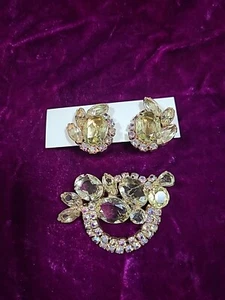 Juego de broches prendedores pendientes clip diamantes de imitación amarillos Jonquil vintage envío gratuito - Imagen 1 de 4