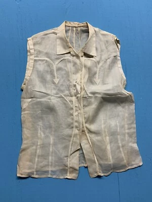 Sexy Top Vintage Lino de Alta Calidad Sin Mangas Western Infundido Ver a Través DE COLECCIÓN Foto 1 de 4