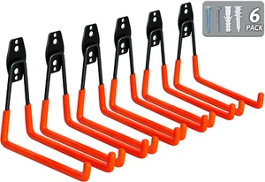 WMK 7.3" Heavy Duty Garage Hooks 6-Pack for Bike, Ladder & Tools (Orange) - Picture 1 of 7