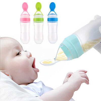 Baby Silicone Squeeze Feeding Bottle With Spoon Food Rice Cereal Feeder Tool AU • 12.25$