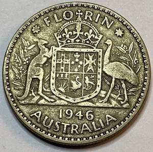 1946 AUSTRALIA ONE FLORIN 50% SILVER PRE-DECIMAL KING GEORGE VI COIN | *HIGGS - Picture 1 of 2